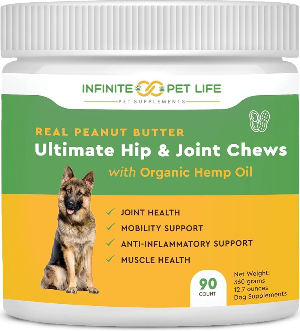 Infinite Pet Life Ultimate Hip & Joint Chews for Dogs – Peanut Butter Flavor – Glucosamine, Chondroitin, MSM & Turmeric – Advanced Joint Support for Dogs 90 Soft Chews