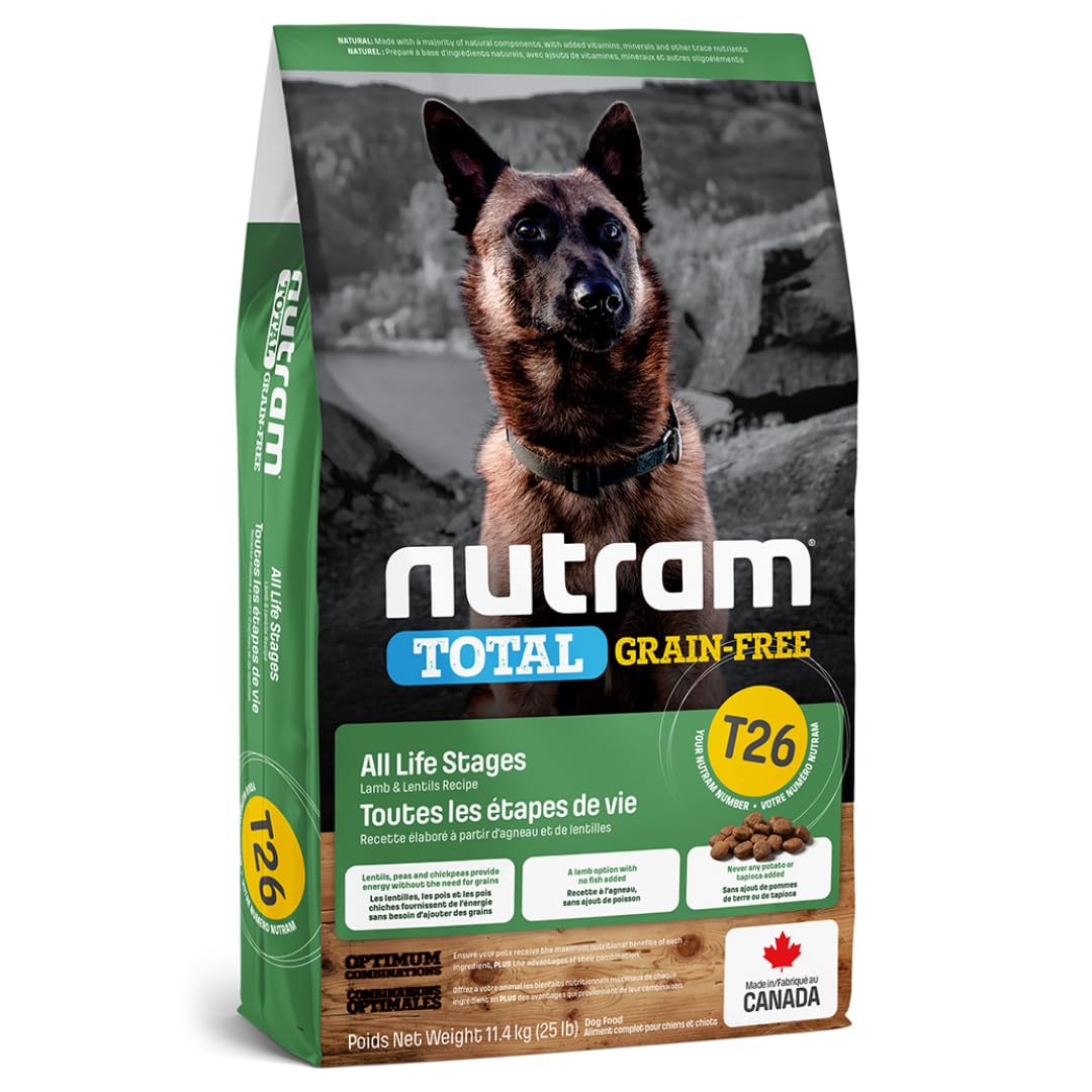 Nutram T26 Grain-Free Lamb & Lentils Dry Dog Food | High Protein, Chicken-Free Kibble with Pumpkin, Flaxseed & Salmon Oil | Easily Digestible, Allergy-Friendly for Puppies, Adults & Seniors