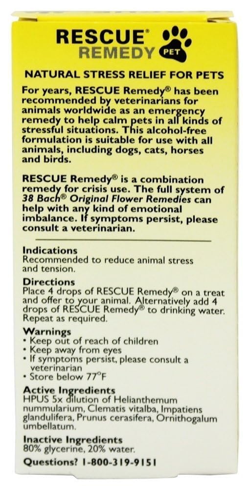 Bach Rescue Remedy PET Dropper 20mL, Natural Stress Relief, Calming for Dogs, Cats, & Other Pets, Homeopathic Flower Essence, Thunder, Fireworks & Travel, Separation, Sedative-Free