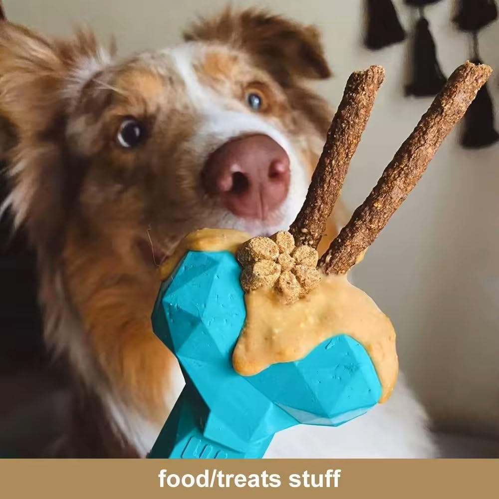 BarkWell Dog Durable Chew Toy for Treats and Peanut Butter, Natural Rubber Diamond Bone (S, Red), Includes Lick Mat and 2 Peanut Butter Pouches