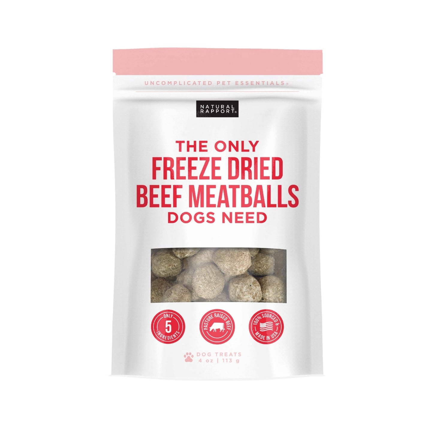 Natural Rapport Beef Meatball Dog Treats - The Only Beef Meatballs Dogs Need - All Natural Dog Treats for Small and Large Dogs (4 oz)