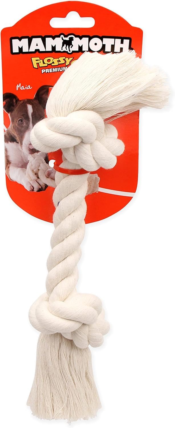 Mammoth Flossy Chews 100 Percent Natural Cotton Rope Dog Toy - Premium White Knot Tug Toy for Dogs - Interactive Rope Dog Toy 12" - 2 Pack