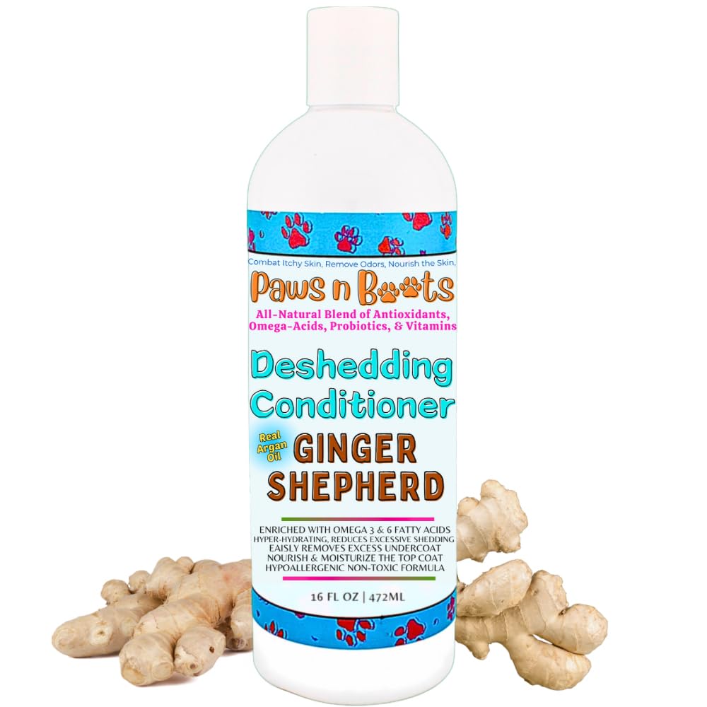 Deshedding Conditioner Omega Fatty Acids 3 6 9. Real Argan Oils All-Natural, Organic, & Non-Toxic to Pets Condition, Hydrate, & Nourish the Coat. Hypoallergenic, Tearless, Control Odor Made in USA 16oz Ginger