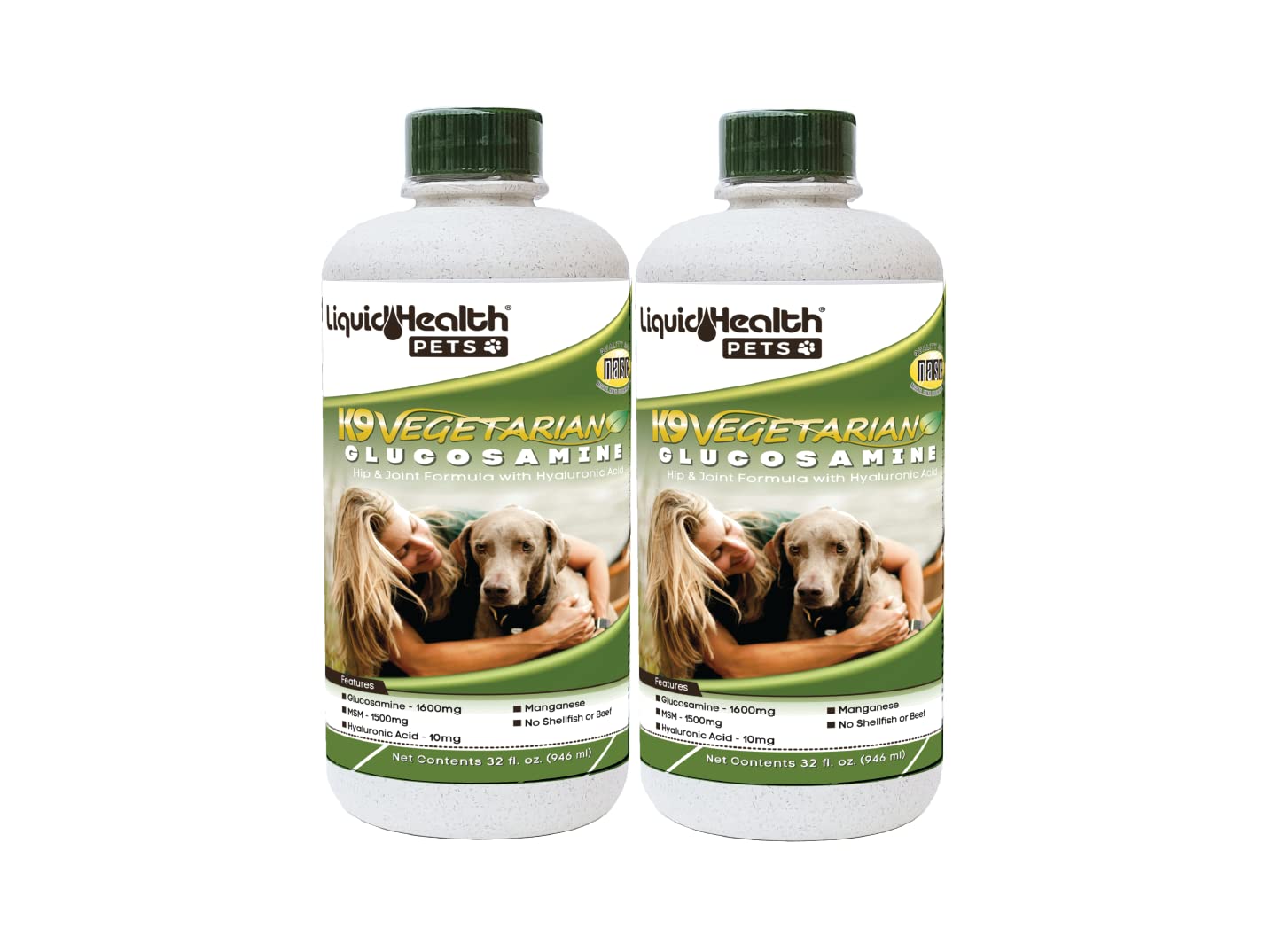 LIQUIDHEALTH Pets K9 Vegetarian Liquid Glucosamine Juice for All Dogs Canines with Chondroitin, MSM, Omega 3, Antioxidants, Hyaluronic Acid - Dog Vitamin Oil for Hip & Joint Health - USA Made (2 Pack)