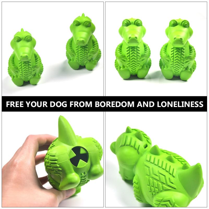 TEHAUX Rubber Pet Teething Toy, Dog Chew Toy for Teeth Cleaning Care - Interactive Treat Dispenser for Puppies Small Dogs - & Teething Relief Green 3X3X4.7 Inches