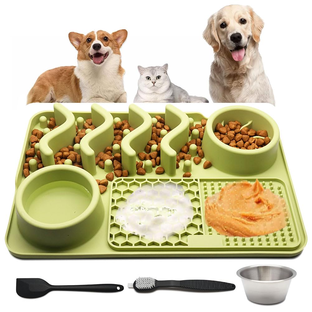 Slow Feeder Mat, Silicone Lick Mat with Suction Cups for Dog Cat, Puzzle Snuffle Mat for Pet Smell Training Bored Puppy, Interactive Sniff Mat Slow Eating Keep Busy(Green)