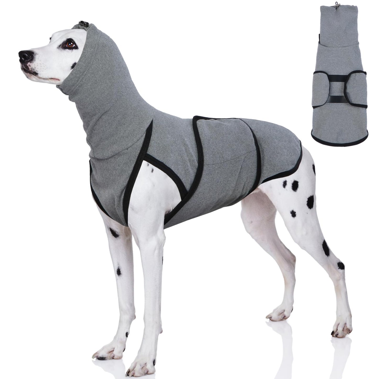 DENTRUN Dog Calming Vest Anxiety Relief Shirts with Ear Wraps, Soft Dog Hoodie Noise Cancelling Ear Muffs for Firwork, Comfort Winter Warm Sweater Turtleneck Cold Weather Cozy Coat for Small Dog