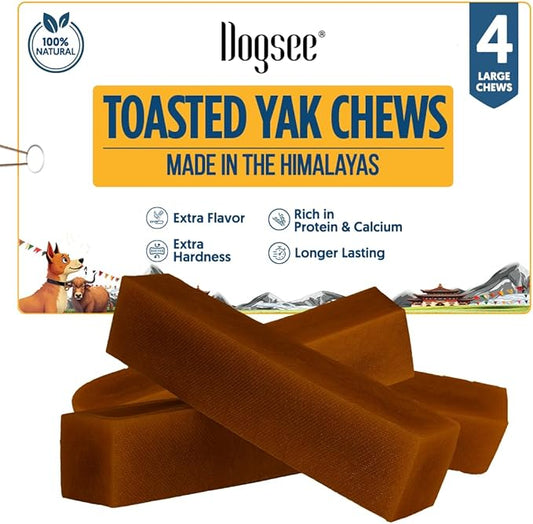 Dogsee Toasted Yak Cheese Himalayan Dog Chews (Large- 4 Chews) | Extra Long-Lasting | Double Cooked for Extra Smoky Cheese Flavor | Rich in Protein & Calcium | Easy to Digest | for Cleaning Teeth