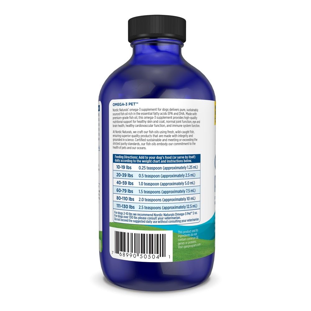 Nordic Naturals Omega-3 Pet, Unflavored - 8 oz - 1380 mg Omega-3 Per Teaspoon - Fish Oil for Medium to Large Dogs with EPA & DHA - Promotes Heart, Skin, Coat, & Immune Health