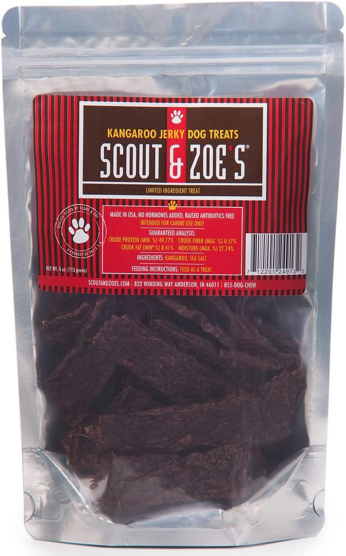 Scout & Zoe's 100% Kangaroo Dog Treats: No Fillers, No Carbohydrates or Grain, No Preservatives, Only a Touch of Sea Salt - Crafted with Love, All Natural Dog Treats Made in USA