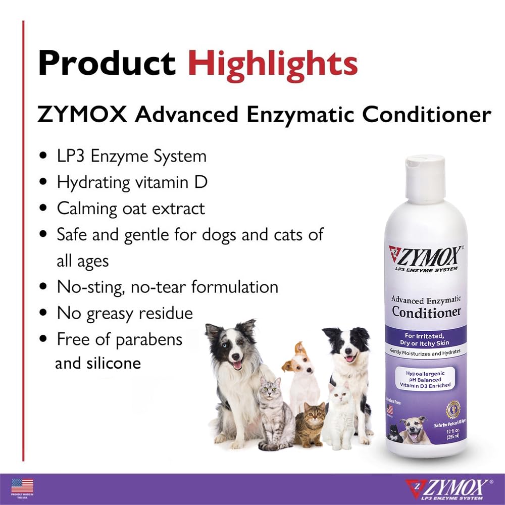 ZYMOX Advanced Enzymatic Leave-On Conditioner, 12oz. – for Pets & Animals of All Ages: Conditions, Detangles, Soothes, & Moisturizers Skin & Coat