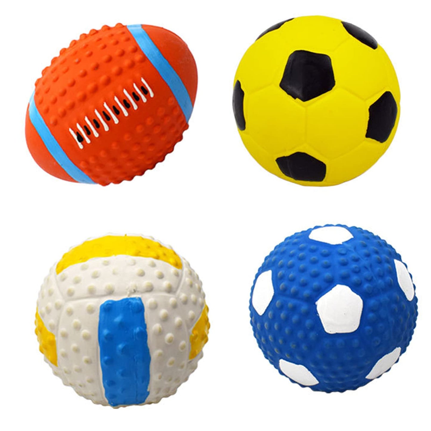 T'CHAQUE Squeaky Dog Toys, Natural Latex Rubber Dog Balls, Soft, Bouncy & Durable for Small Medium Dogs Puppy Interactive Chew Sound Fetch Play Dog Squeaky Toy Ball, Set of 4, S