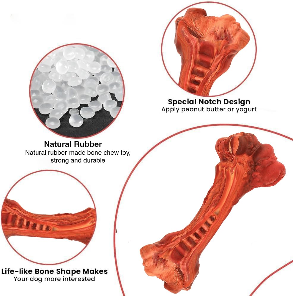 Paws Power Dog Chew Toy - Natural Rubber Dog Toy, Beef Flavor – Dog Toys for Medium & Large Dogs - Bone-Shaped Chew for Dental Health - Indoor and Outdoor Play