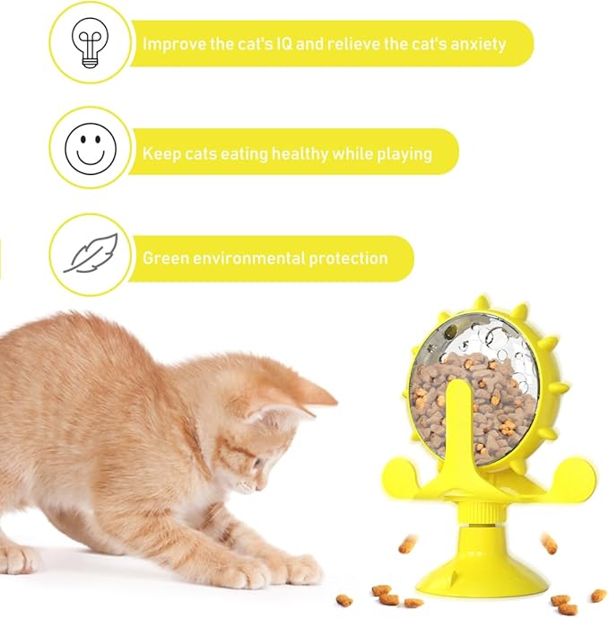 Cat Food Leakage Toy, Interactive Windmill Game Cat Puzzle Food Treat Dispensing Toy with Suction Cup for Kitten Puppy Slow Feeder Snacks