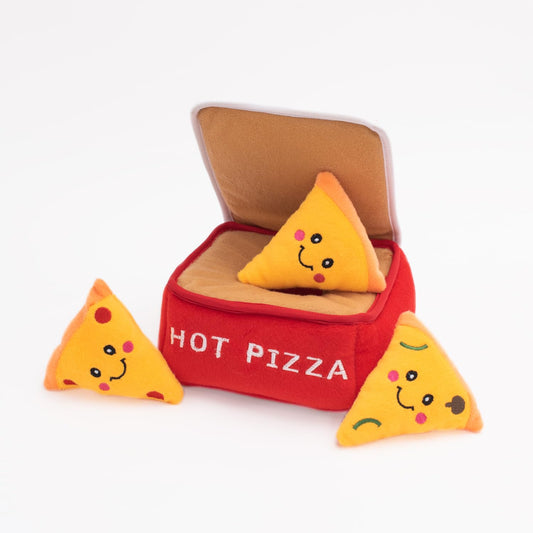 ZippyPaws Burrow- Interactive Dog & Puppy Toys for Boredom, Stimulating Pet Products to Keep Them Busy, Hide & Seek Plush Dog Puzzle, Enrichment Squeaky Toy, for Small & Medium Dogs- Pizza Box