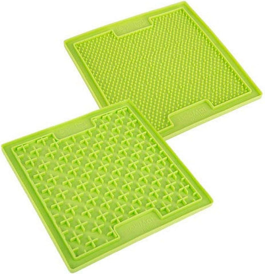 Lickimat Slow Feeder for Dogs, Boredom & Anxiety Reducer; for Food, Treats, Yogurt, or Peanut Butter. Fun Alternative to a Slow Feed Dog Bowl, 2-Pack Classic Dog Buddy & Soother, Green