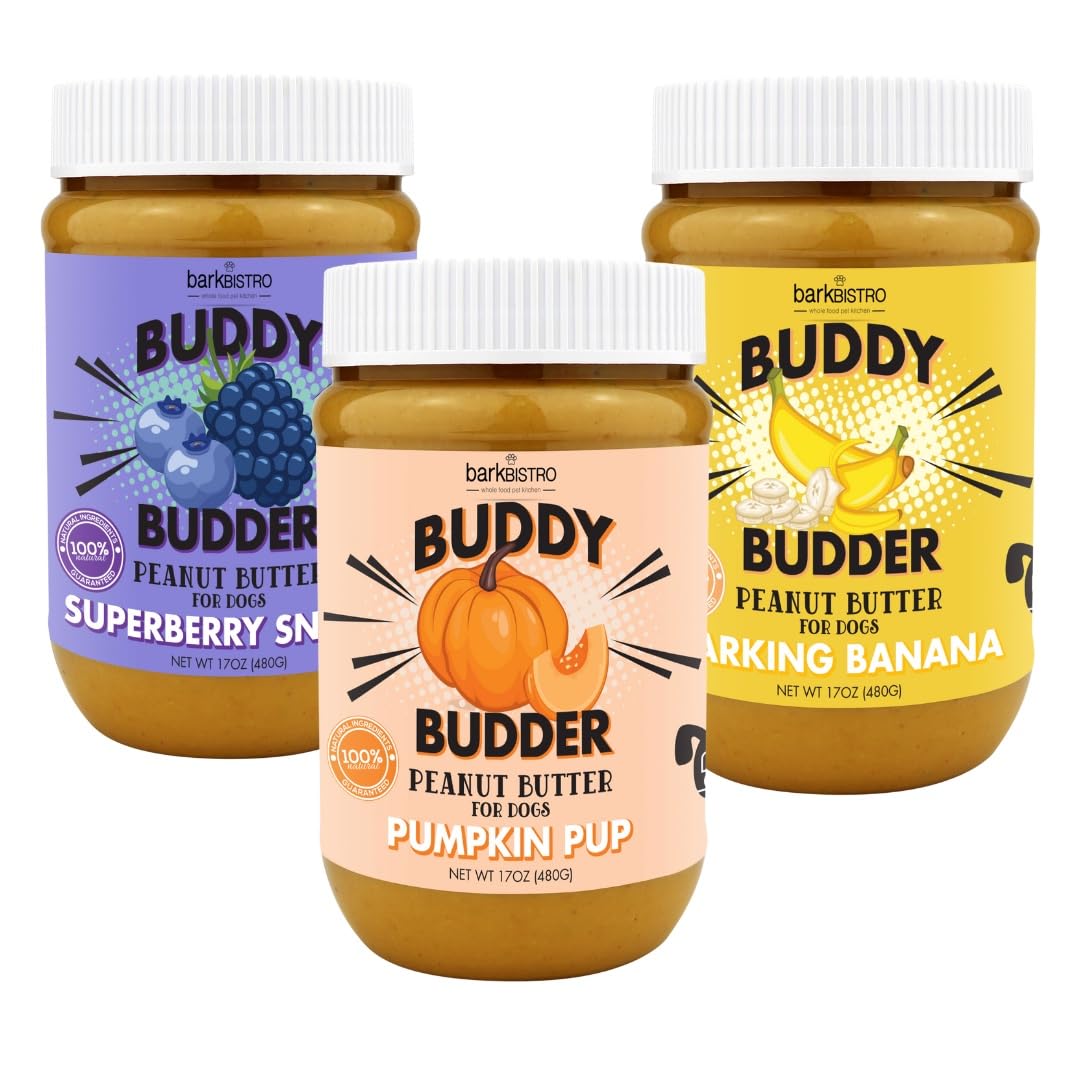 Bark Bistro Company, Superberry Snoot + Barkin Banana + Pumpkin Pup, 100% Natural Dog Peanut Butter, Healthy Dog Treats - Made in USA (Set of 3 / 17oz)