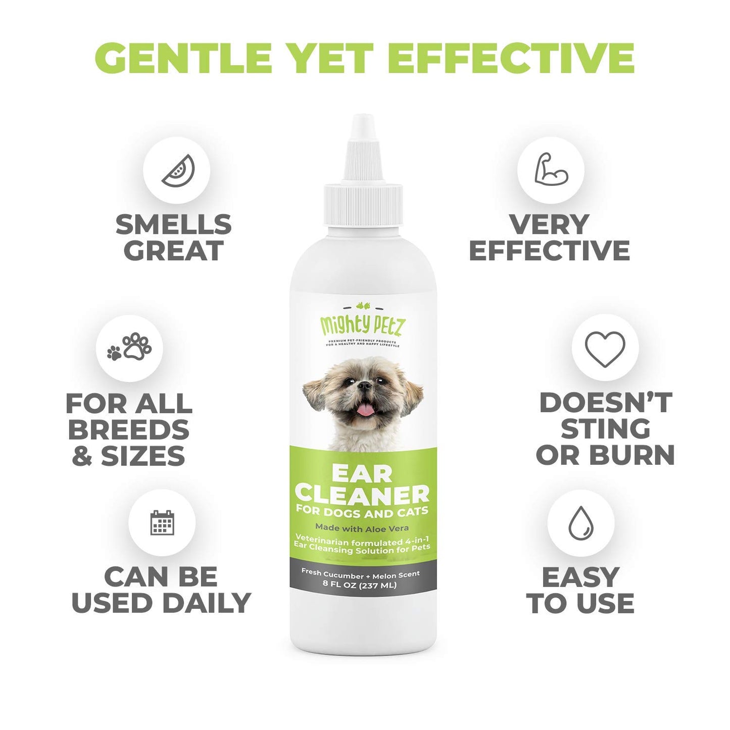 Mighty Petz 2-in-1 Oatmeal Dog Shampoo + Mighty Petz Dog Ear Cleaner Solution + 2-in-1 Dog Breath Freshener Spray & Water Additive Bundle