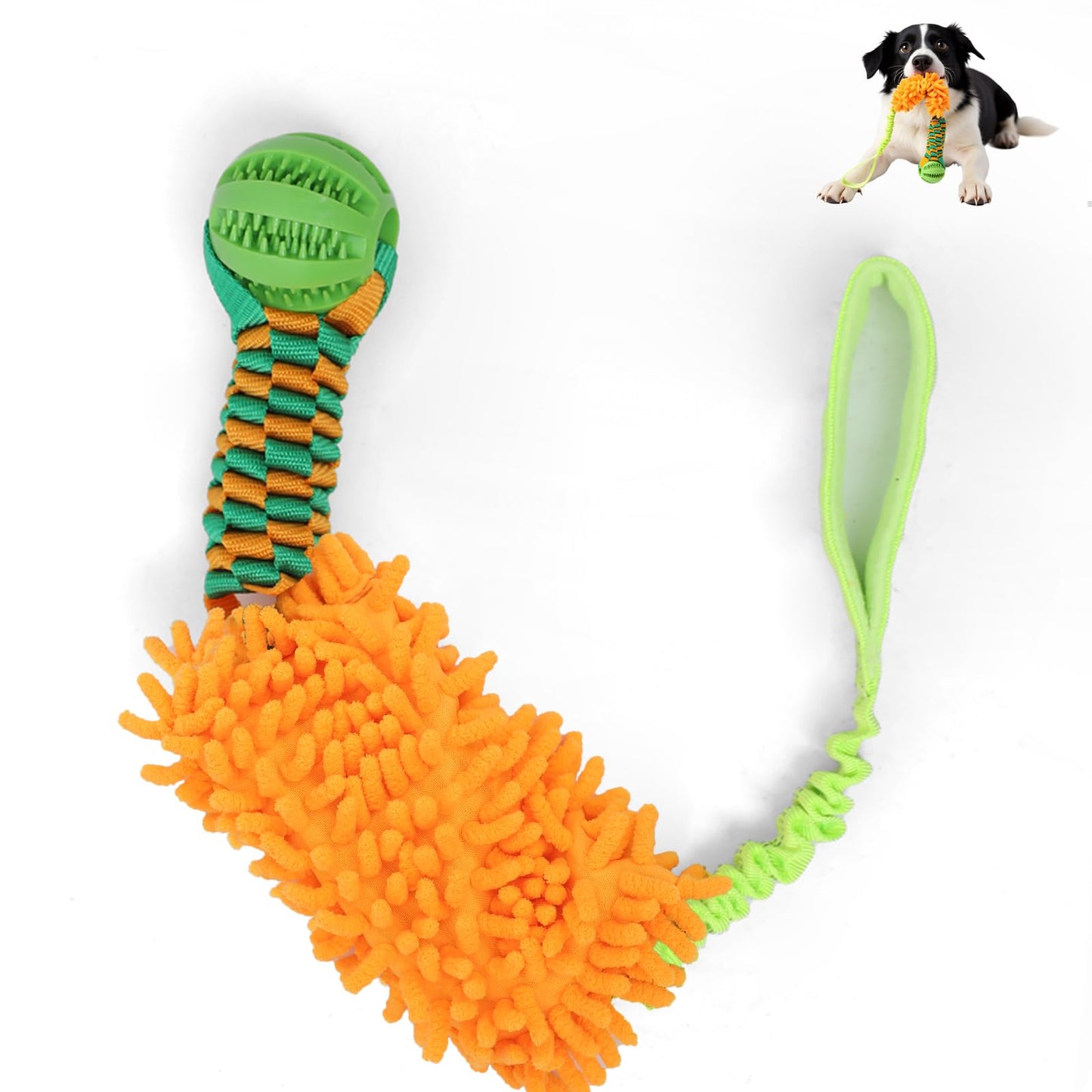 kmirepa Dog Tug Toy - Interactive Dog Tug of War Toy for Aggressive Chewers, Stretchy Bungee Handle, Strong Squeak Rope Toy for Large Dogs, Puppies, Middle Dogs(Orange)