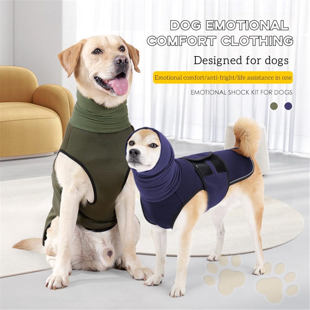 LAROTSUBA Dog Anxiety Relief Coat,Anxiety Jacket for Dogs,Dog Calming Vest,Adjustable Dogs Anxiety Calming Wrap for Fireworks,Thunderstorm,Travel,Separation（Military Green XL）