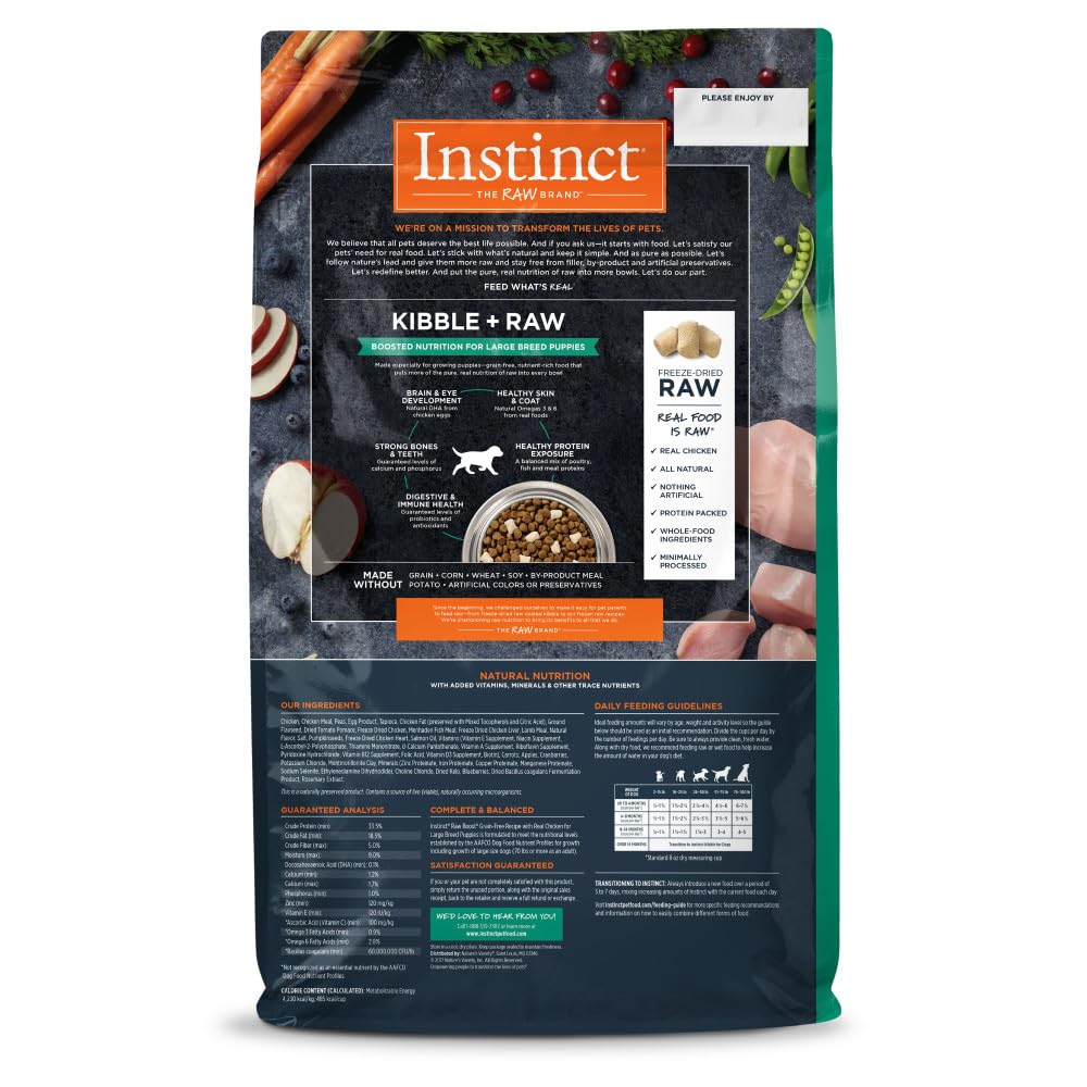 Instinct Raw Boost Large Breed Puppy, Natural Dry Dog Food with Freeze Dried Pieces, Grain Free Recipe - Real Chicken, 20 lb. Bag