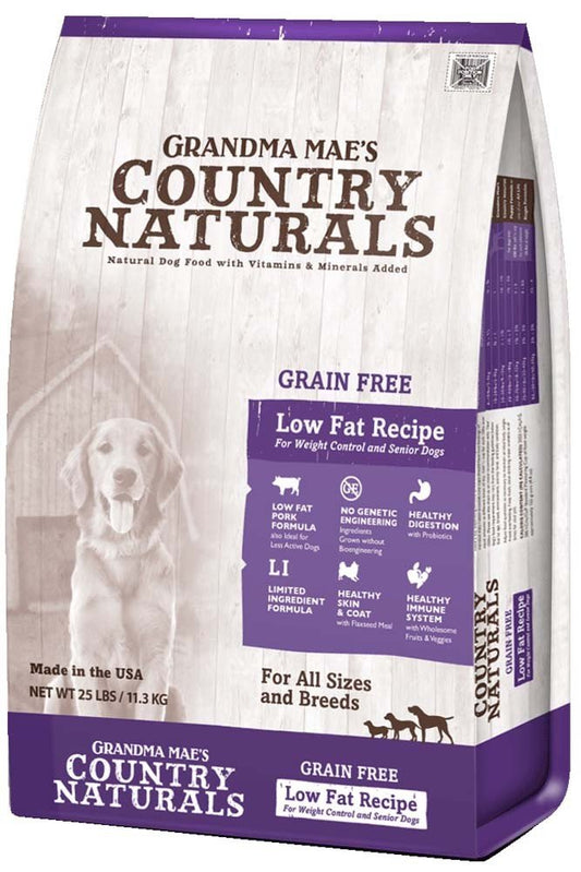 Grandma Mae's Country Naturals Dry Dog Food, Grain Free Weight Control & Senior Dog Formula, Pork, Slow Cooked & Nutrient Dense, Made in USA, 4 LB Bag
