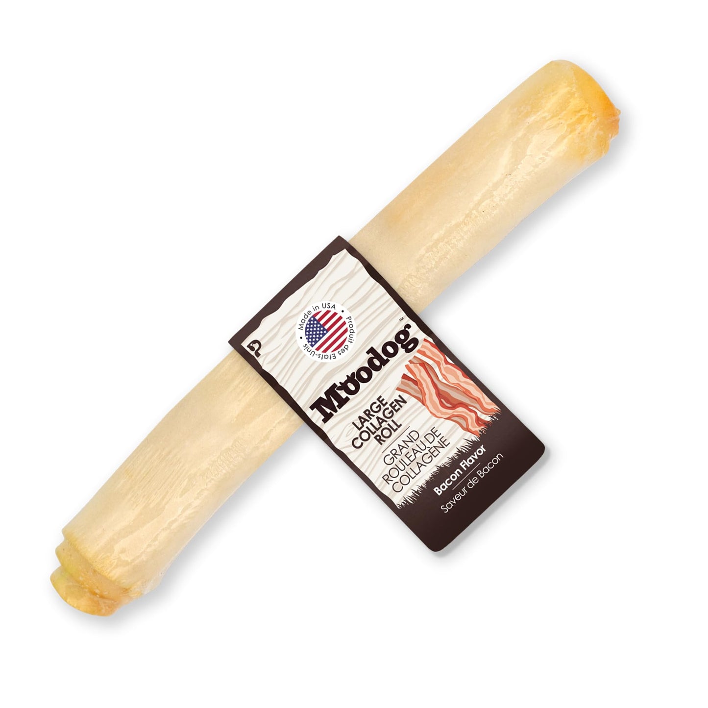 Palz&Co Moodog Beef Corium Collagen Roll 11" Bacon Flavor - 100% Natural Dog Treat, Grain-Free, High Protein, Made in USA, Long Lasting Chew