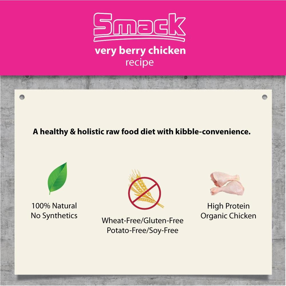 Smack Pet Food Organic Raw Dehydrated Dog Food Grain-Free, Gluten-Free, Raw Food for Dogs (Very Berry Chicken, 8.8 Ounce