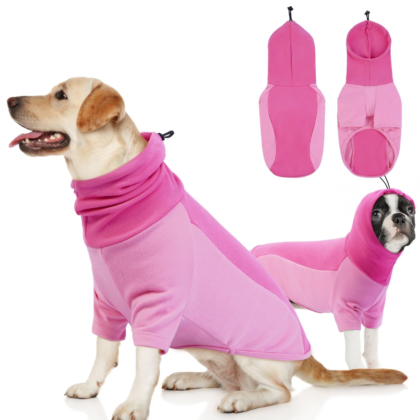 BRKURLEG Dog Hoodie with Ear Wraps Dog Turtleneck Sweatshirt Dog Anxiety Calming Hoodie Soft Pullover Elastic Dog Ear Covers Hood for Noise Warm Fleece Dog Sweater for Cold Weather, Pink M