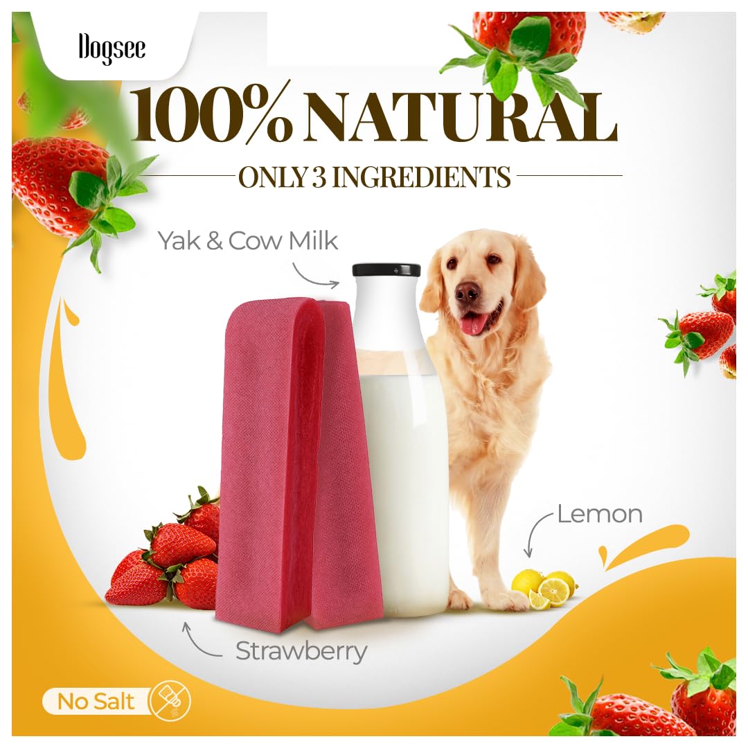 Dogsee Strawberry Flavor Himalayan Yak Cheese Dental Chews for Dogs 1lb (Medium - 6 Chews) | for Healthy Skin & Coat | No Grain, No Gluten | Odorless Dog Treats…