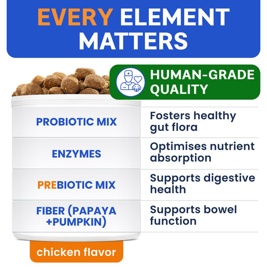 BARK&SPARK Dog Probiotics for Digestive Health & Enzymes - Diarrhea, Gas, Upset Stomach Relief & Season Allergy - Chews for Digestion - Pet Probiotics for Dogs (60Ct, Chicken)