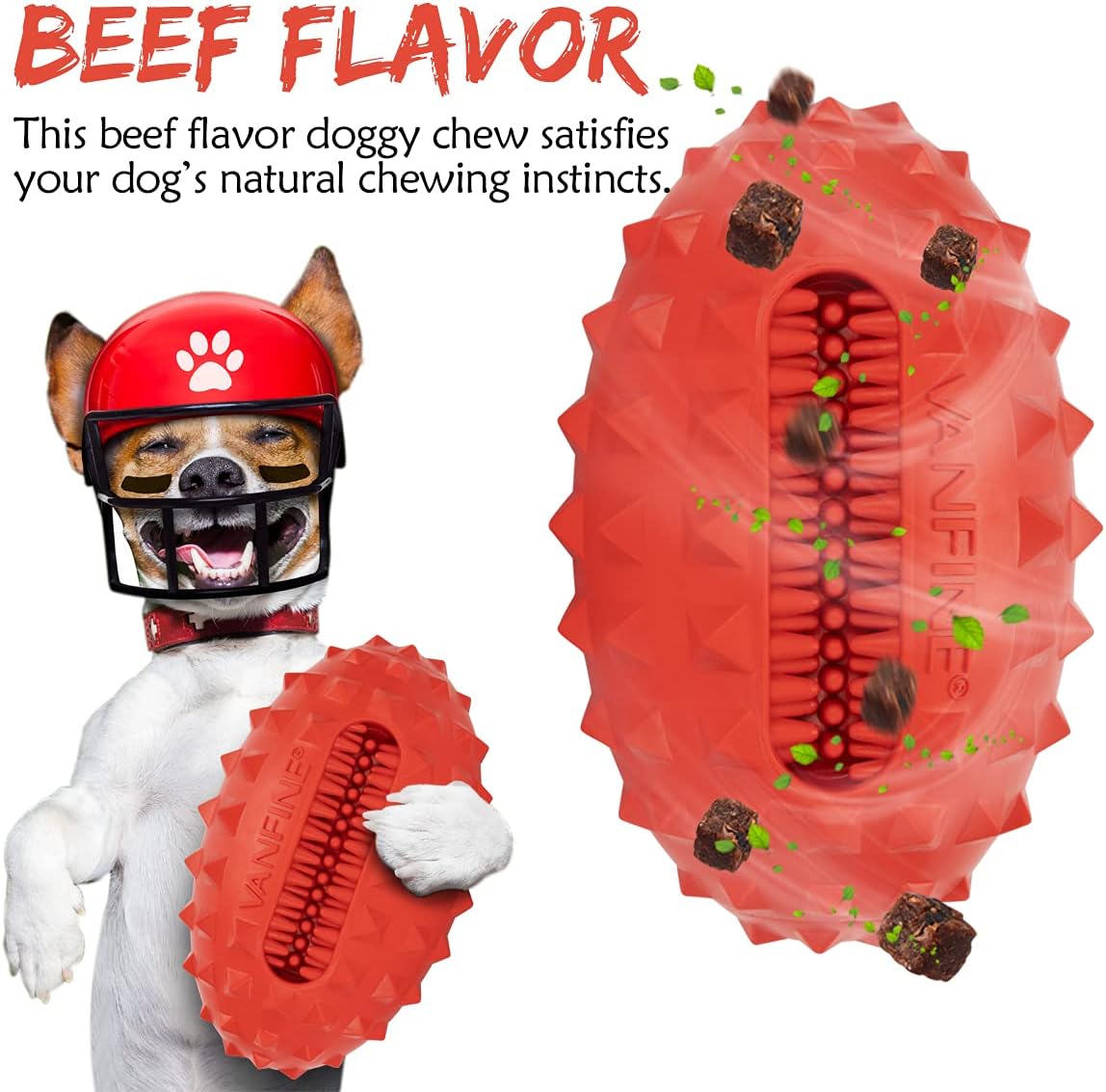 VANFINE Indestructible Dog Toys for Aggressive Chewers - Tough Squeaky Dog Chew Toy for Large Breed, USA Brand Durable Rubber Dog Toy with Beef Flavor for Medium & Large Dogs