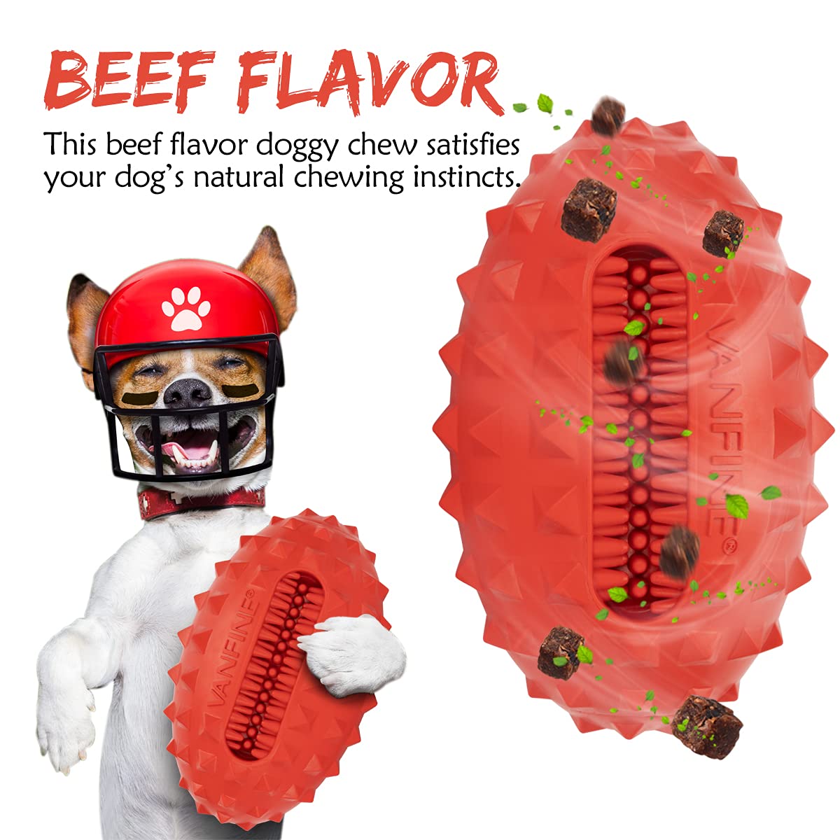 VANFINE Indestructible Dog Toys for Aggressive Chewers - Tough Squeaky Dog Chew Toy for Large Breed, USA Brand Durable Rubber Dog Toy with Beef Flavor for Medium & Large Dogs