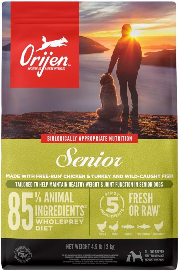 ORIJEN Grain Free High Protein Dry Dog Food Senior Recipe 4.5lb Bag