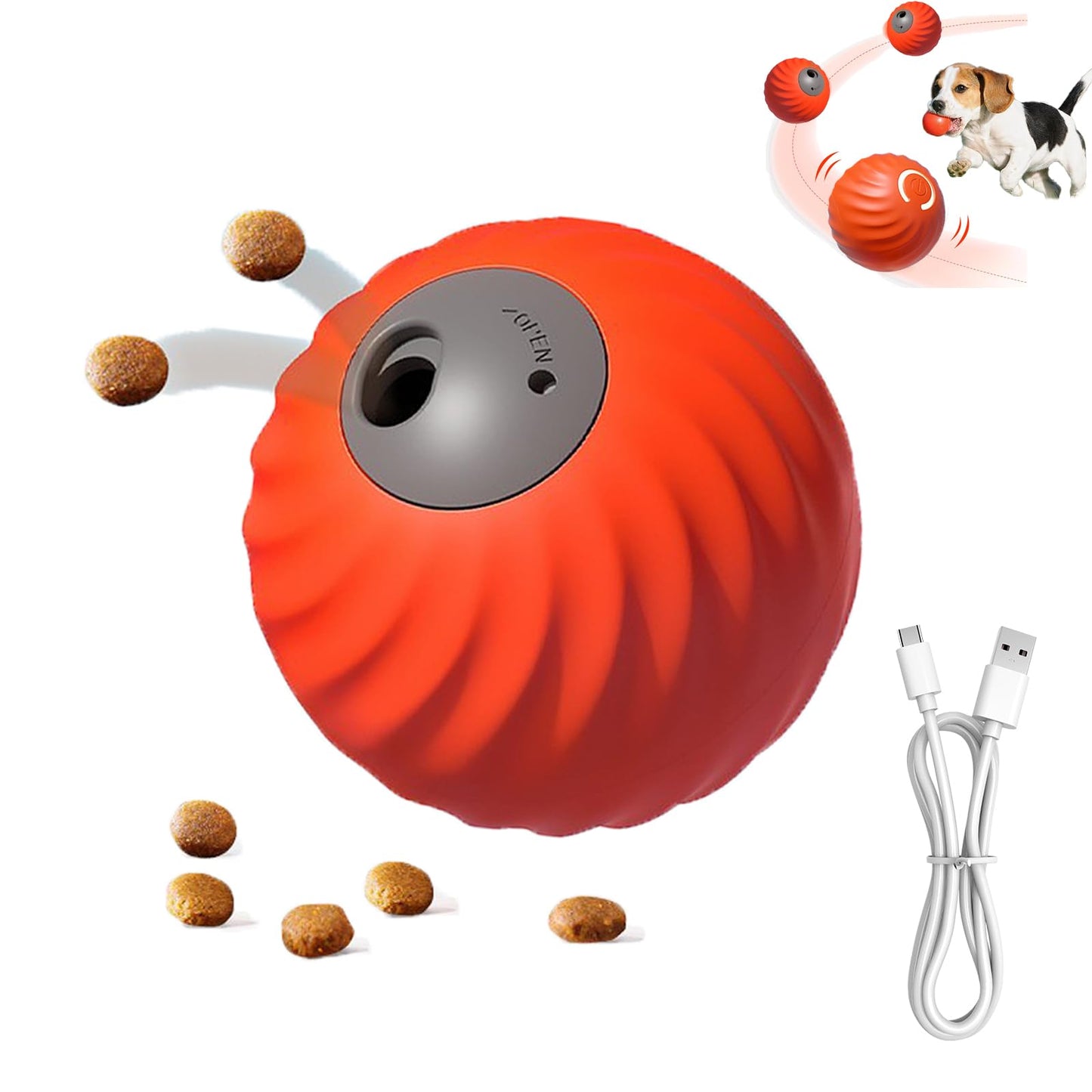 Yikuhot ﻿Interactive Dog Toys, 2025 Newly Upgraded Moving Dog Treat Toy, USB Rechargeable, Dog Toys to Keep Them Busy,Treat Ball for Teeth/Slow Feeder/IQ Training/Playing (Orange)