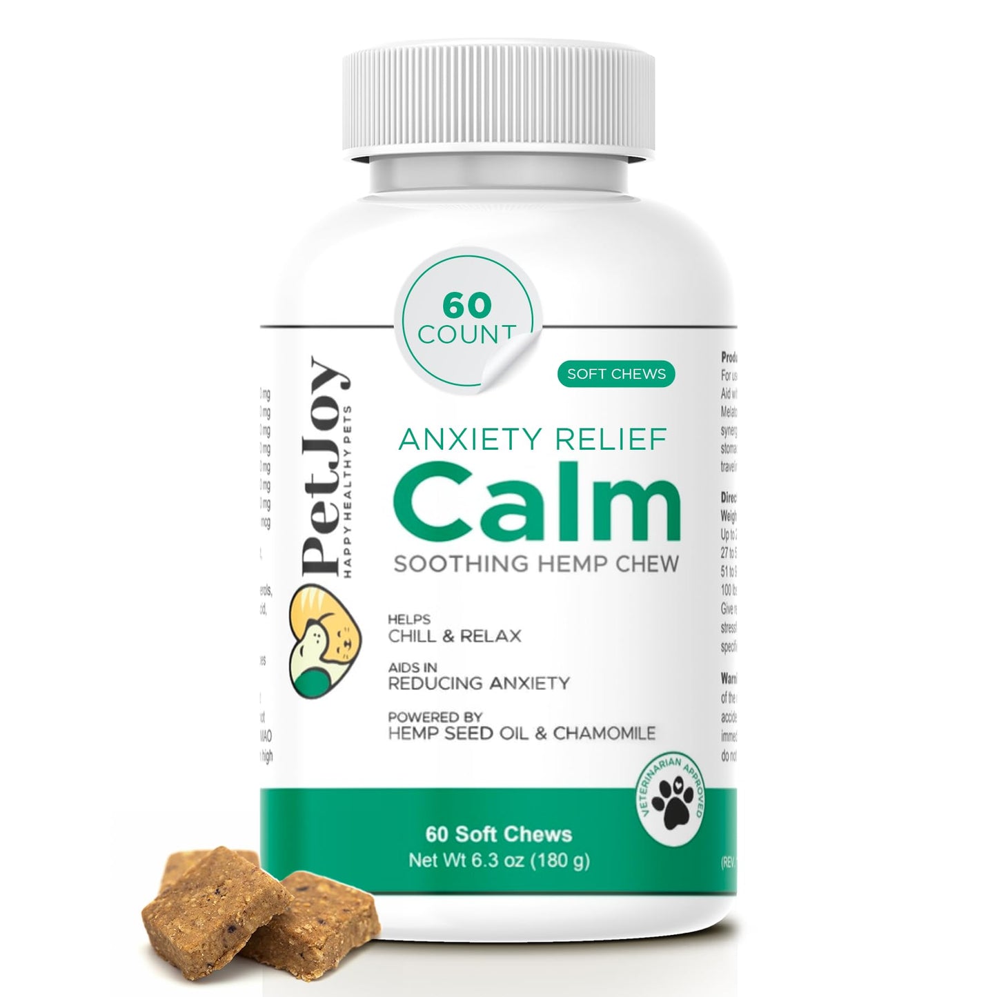 PetJoy Hemp Calming Chews for Dogs Relaxation Separation Anxiety Relief - Hemp Gummies for Calm Dog Sleep Aid for Puppies with Chamomile (60 Bacon Calming Treats)