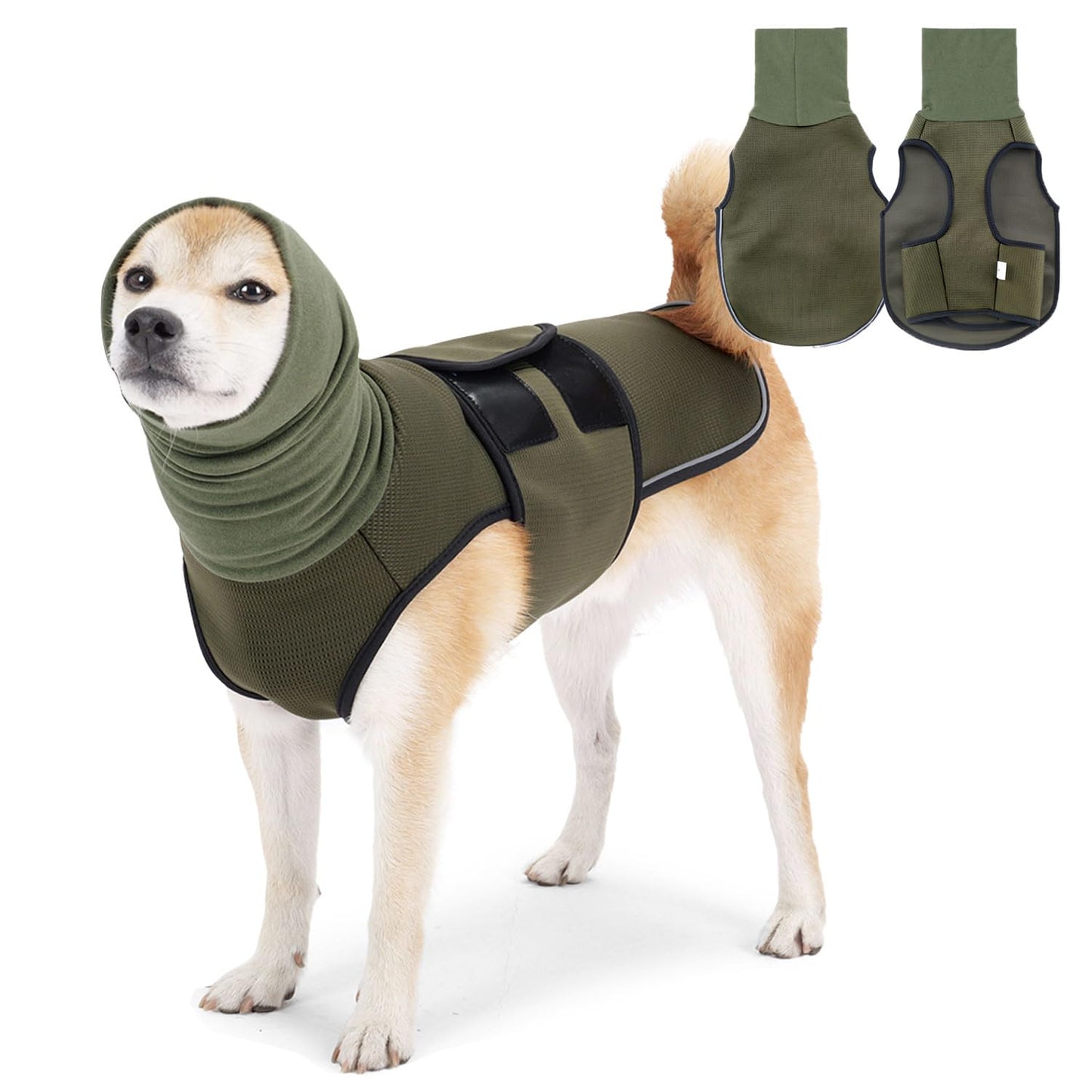 Dog Calming Hoodie Vest, Breathable Anxiety Jacket with Head Cover for Anxiety Relief and Ear Protection, Adjustable Harness with Soft Hoodie for Dogs (Green, X-Small)