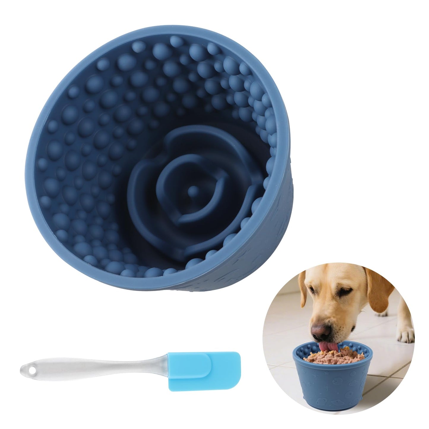 Dog Lick Bowl, Premium Silicone Anxiety Relief Slow Feeder & Treat Dispenser, Non-Slip Lick Mat for Small Medium Large Dogs, BPA Free Oral Health Enrichment Toy, S, Dark Blue