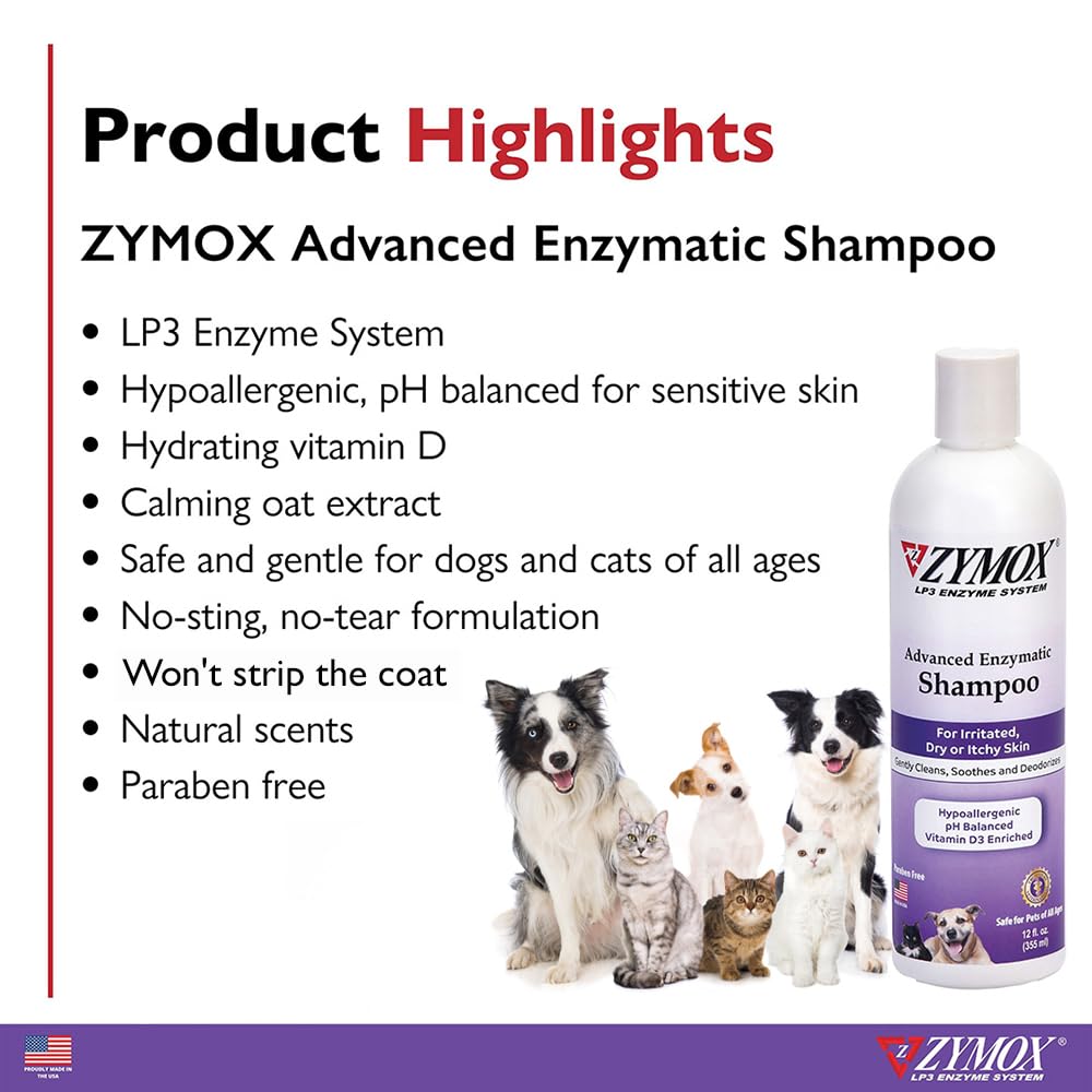 ZYMOX Advanced Enzymatic Shampoo, 12 oz - for Pets & Animals of All Ages: Cleans, Refreshes, Hydrates & Nourishes Dry Skin & Coat