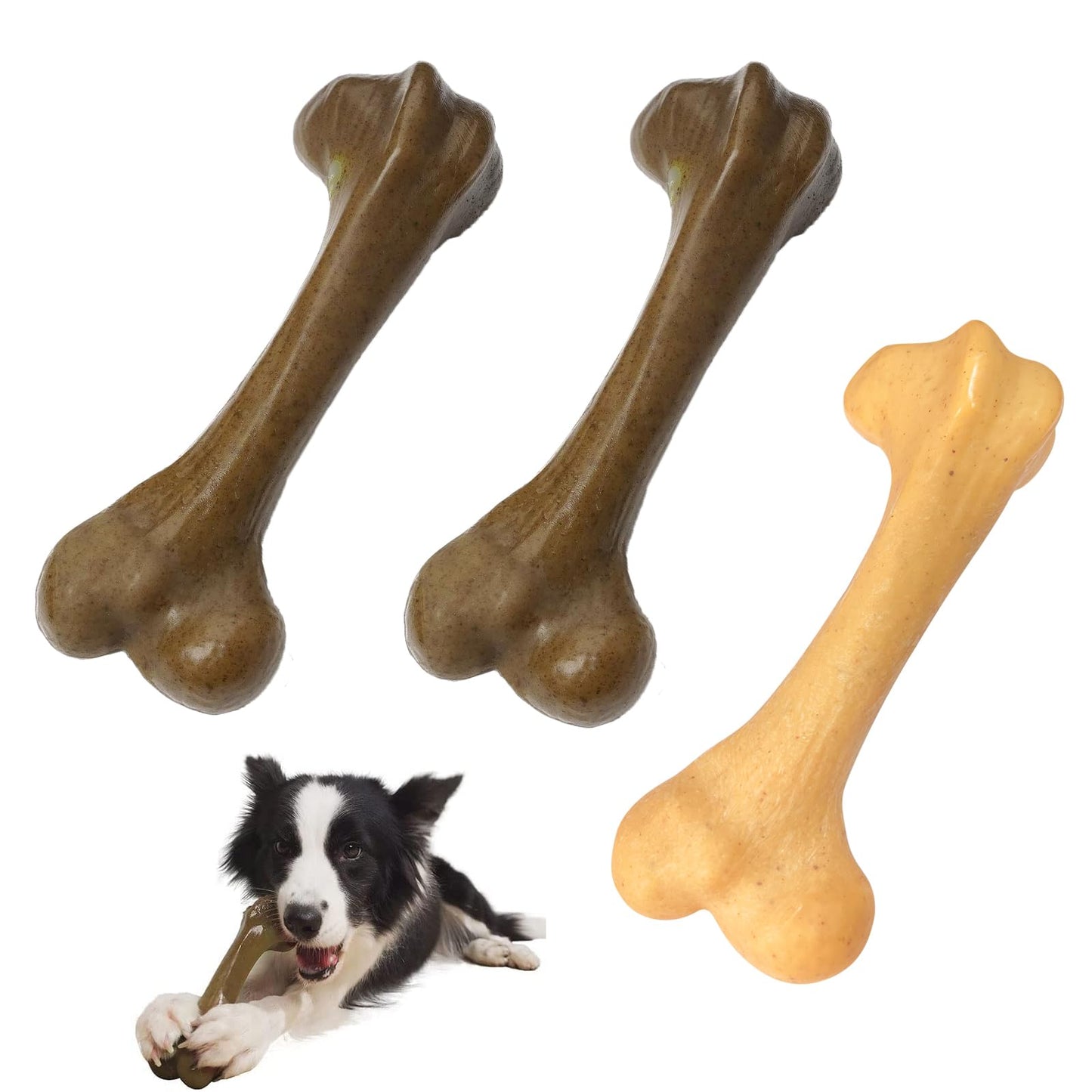 UXVA Indestructible Dog Bones for Aggressive Chewers, Durable Tough Puppy Teething Toys, Interactive Dog Toys for Medium/Large Breed, Beef & Chicken Flavor (3pcs)