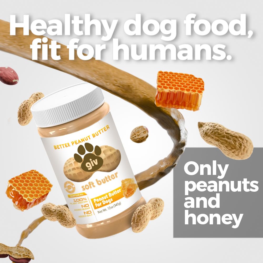 All Natural Human Grade Peanut Butter for Dogs - 2 Ingredients (Peanuts & Honey) - Perfect for Pill Pockets, Lick Mat, Training Treats and Healthy Food