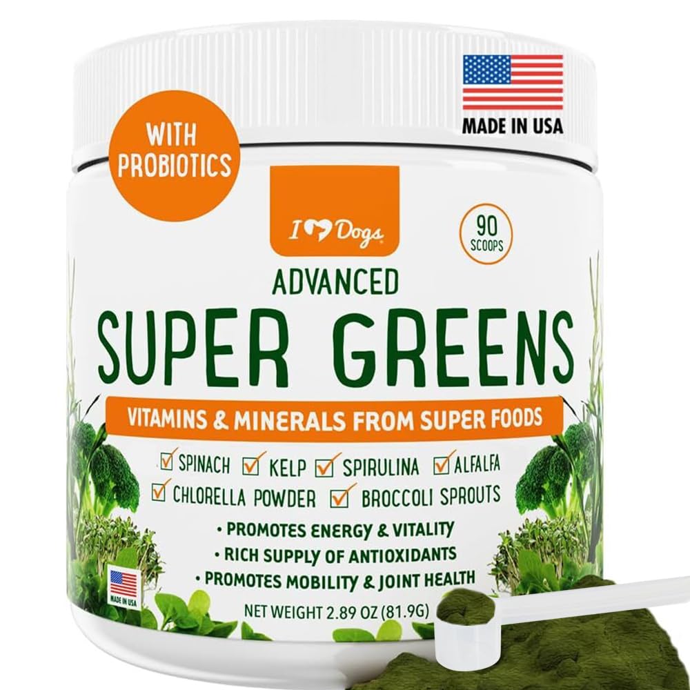 iHeartDogs Super Greens for Dogs with Broccoli Sprouts & Spirulina Powder - Seasonal Allergy & Immune Support Dog Greens Powder - Vitamins, Antioxidants & Minerals Supplement for Dogs