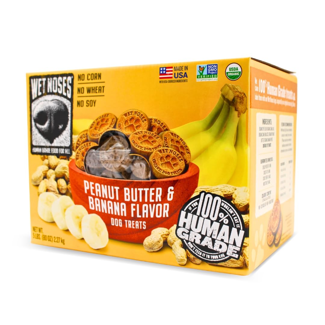 Organic Crunchy Dog Treats – for All Pet Sizes, Breeds – Senior Dog Snack – 100% Human-Grade – Delicious Chews for Dogs – Grain-Free Peanut Butter & Banana, 5 Lb. Package may vary.