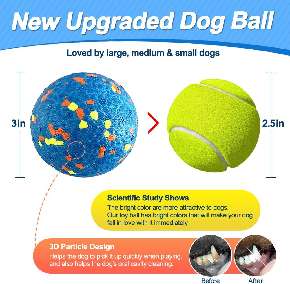 Mankoda Dog Balls, Dog Tennis Balls for Aggressive Chewers, 3'' Durable Teething Chew Toys & Floating Water Toy, Interactive Fetch Ball for Medium/Large Dogs (3 Pack)