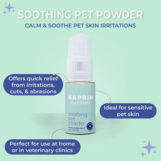Naprim Naturals Soothing Pet Powder – Talc-Free Itch Relief for Dogs - Hot Spot Treatment, Dog Allergy Relief & Dry Shampoo for Dogs - Dog Paw Balm & Wound Care - First Aid for Sensitive Skin
