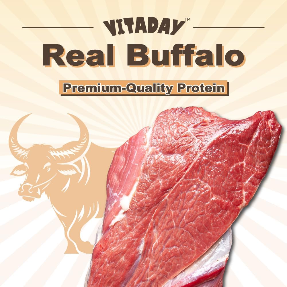 VITADAY Buffalo Dog Treats Bone 8oz, Natural Low-Fat Chews for Training & Rewards, Limited Ingredient, Dogs & Puppies