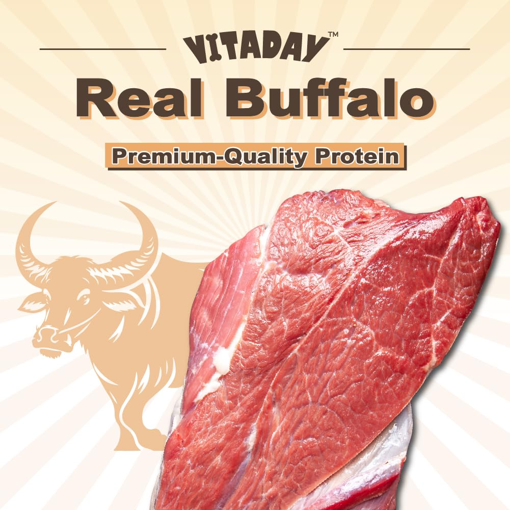 VITADAY Buffalo Dog Treats Bone 8oz, Natural Low-Fat Chews for Training & Rewards, Limited Ingredient, Dogs & Puppies