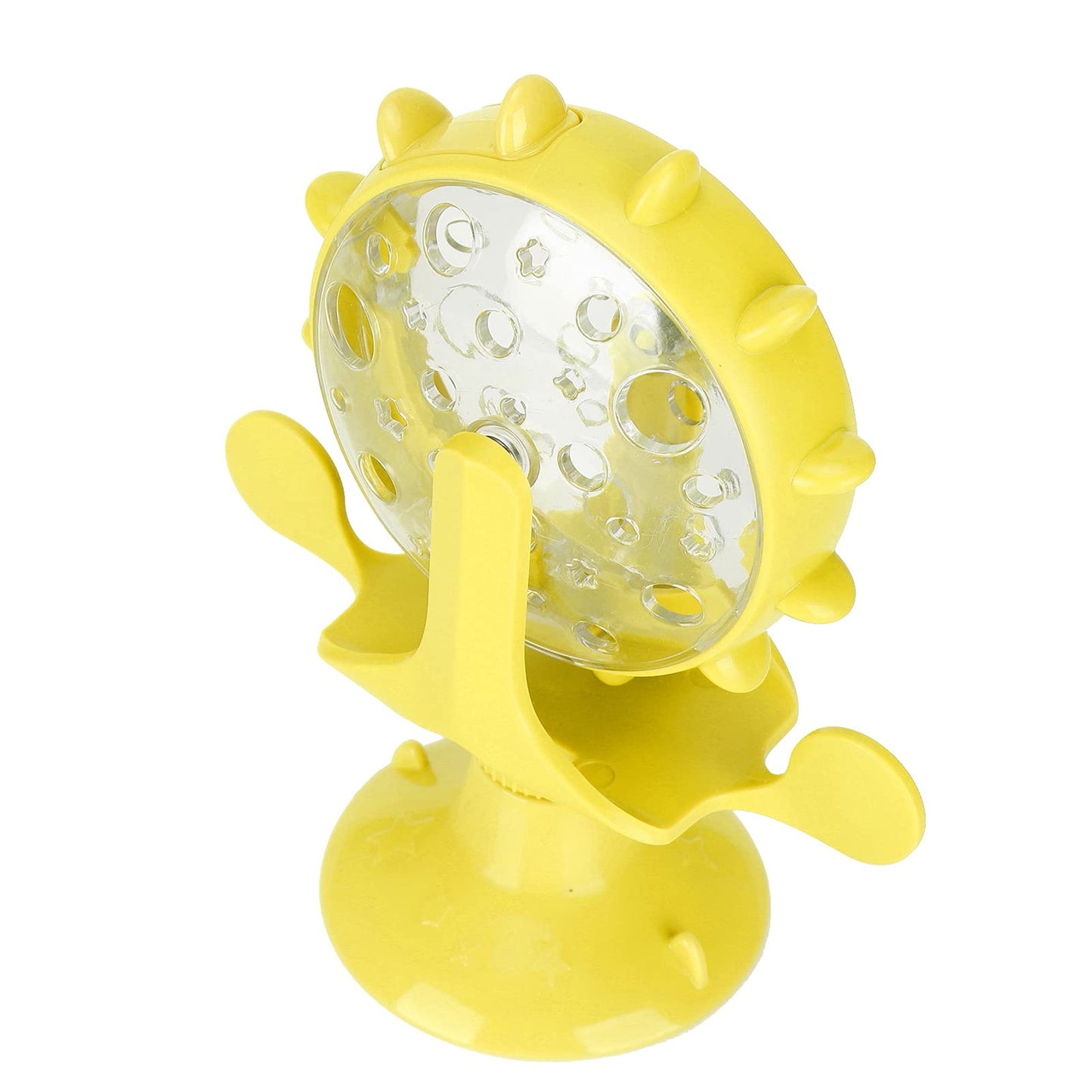 plplaaoo 360 Degree Rotating Windmill Food Puzzle for Cats and Dogs - Interactive Cat Treats Dispenser Toy with Strong Suction Cup, Slow Feeder Snack Distribution Toy for Kittens & Puppies (Yellow)