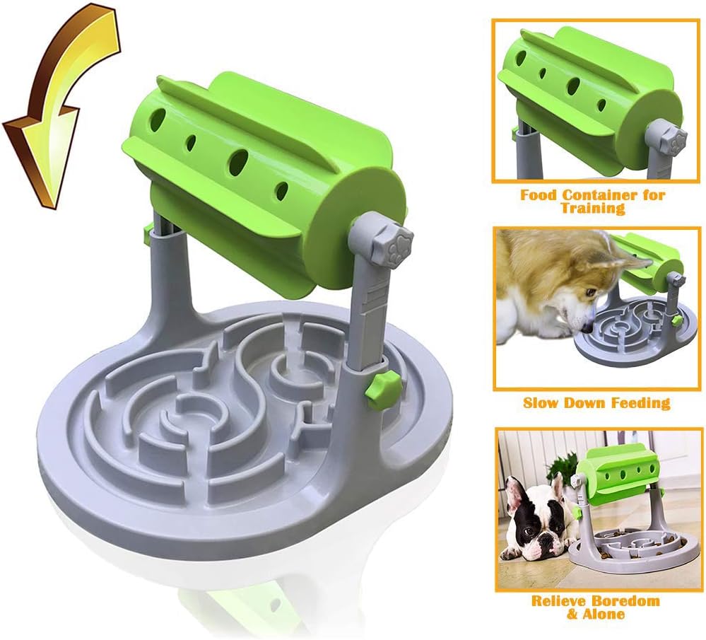 Ito Rocky Interactive Dog & Cat Food Puzzle Toy - Treat Boredom Dispensing Slow Feeder - Anxiety IQ Training in Smart Feeding and Adjustable Height for Small/Medium Dogs