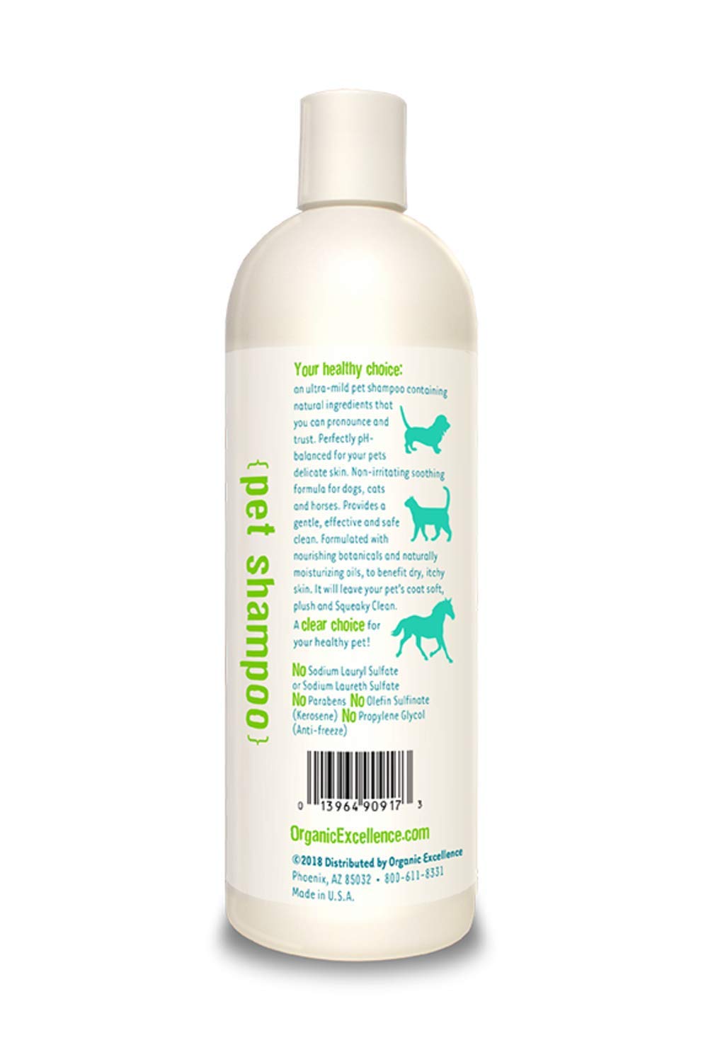 Organic Excellence Mild Dog Shampoo, Great for All Pets: Dogs, Puppies, Cats, Horses, Formulated for Sensitive Skin, Made with Aloe and Nourishing Botanicals - 16oz